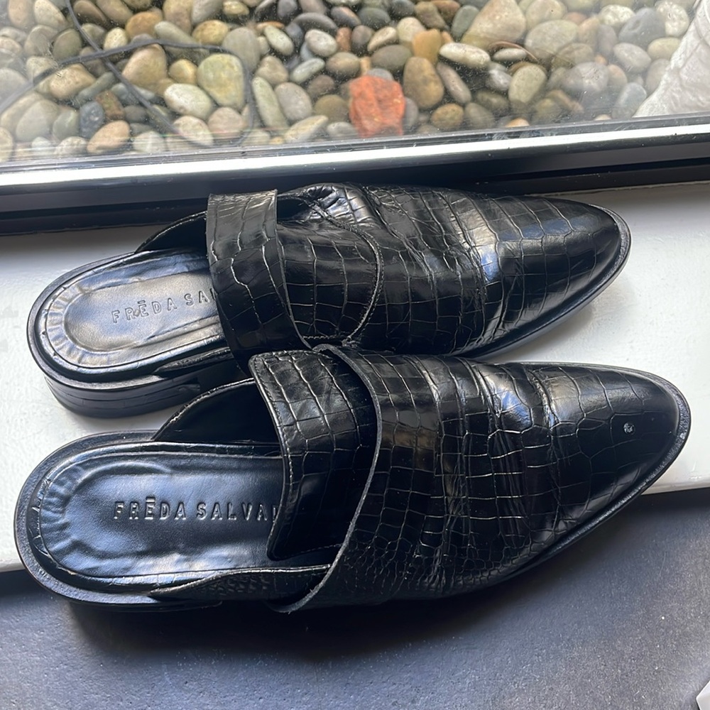Freda Salvador Black Leather Keen Mule